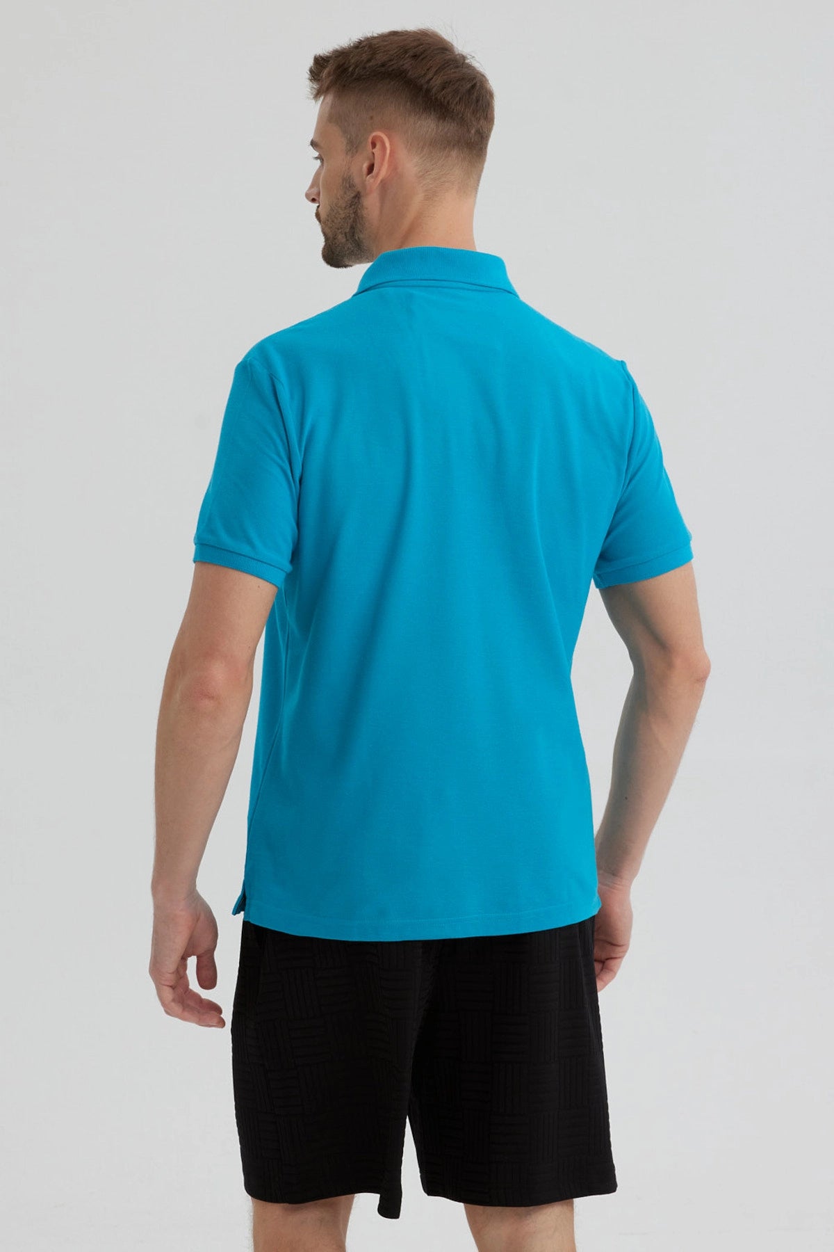 Polera Hombre Pique Básica Lisa Turquesa