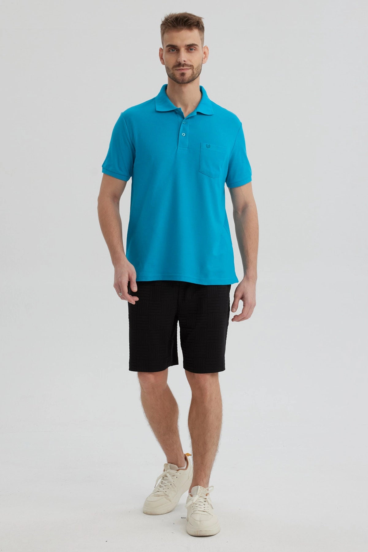 Polera Hombre Pique Básica Lisa Turquesa