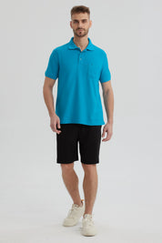 Polera Hombre Pique Básica Lisa Turquesa