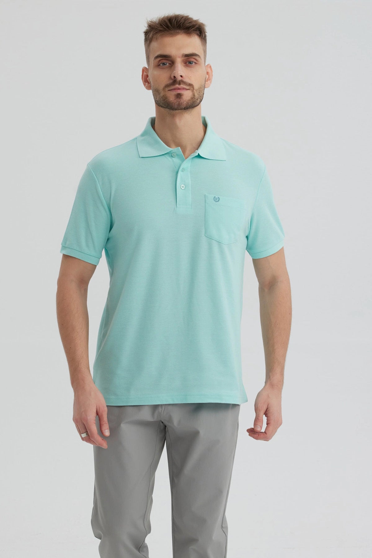 Polera Hombre Pique Básica Lisa Verde Claro