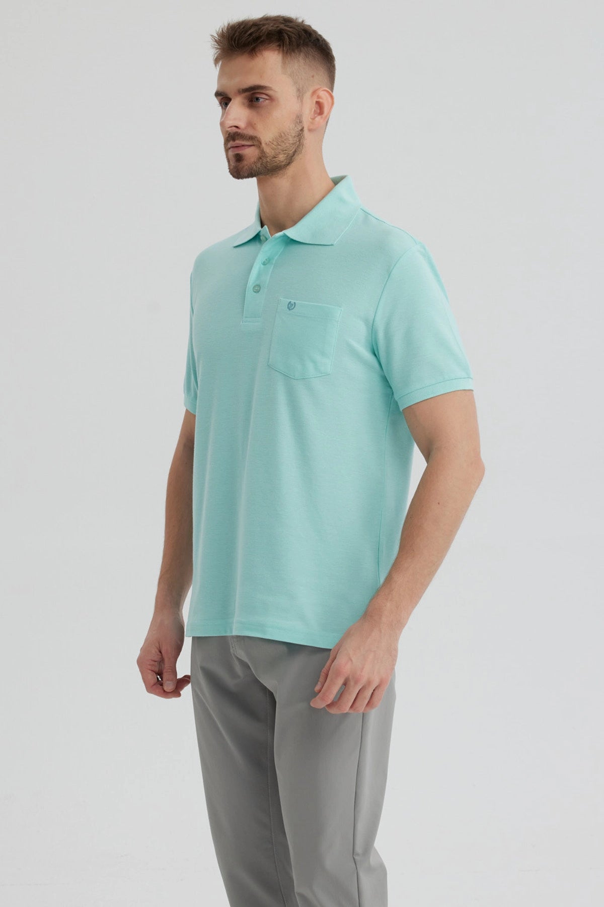 Polera Hombre Pique Básica Lisa Verde Claro