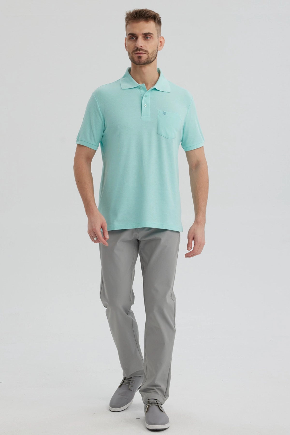 Polera Hombre Pique Básica Lisa Verde Claro