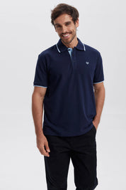 Polera Hombre Pique Básica Lisa Azul Marino