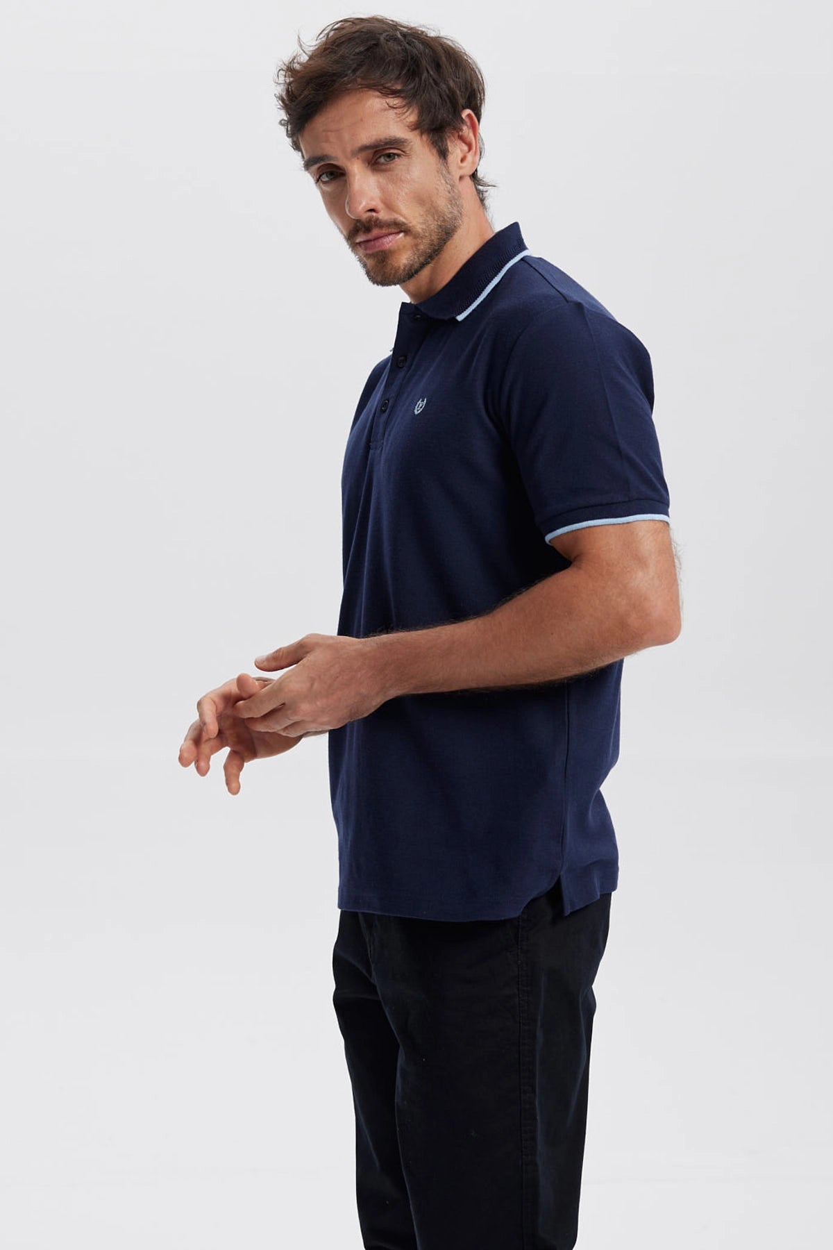 Polera Hombre Pique Básica Lisa Azul Marino