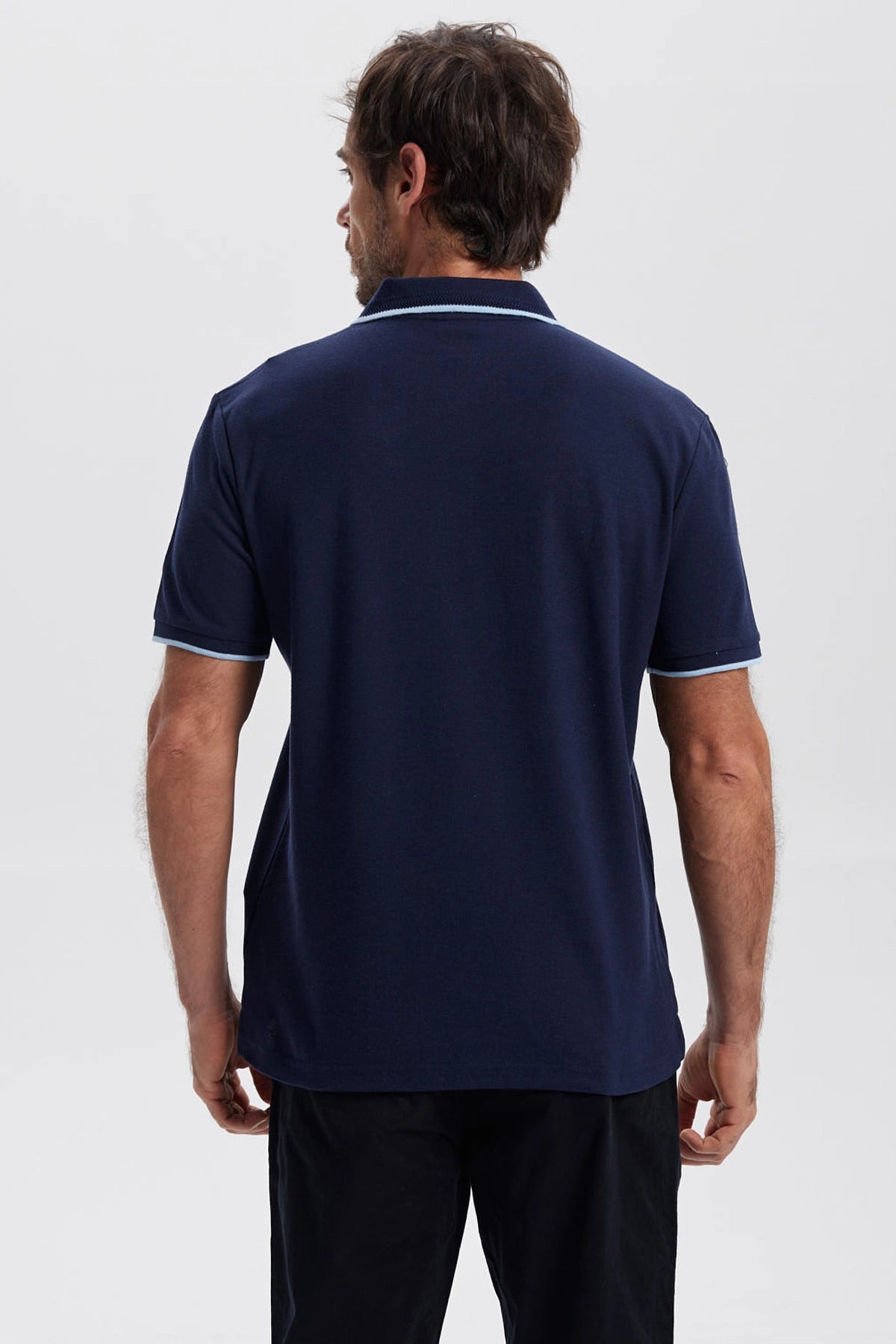 Polera Hombre Pique Básica Lisa Azul Marino