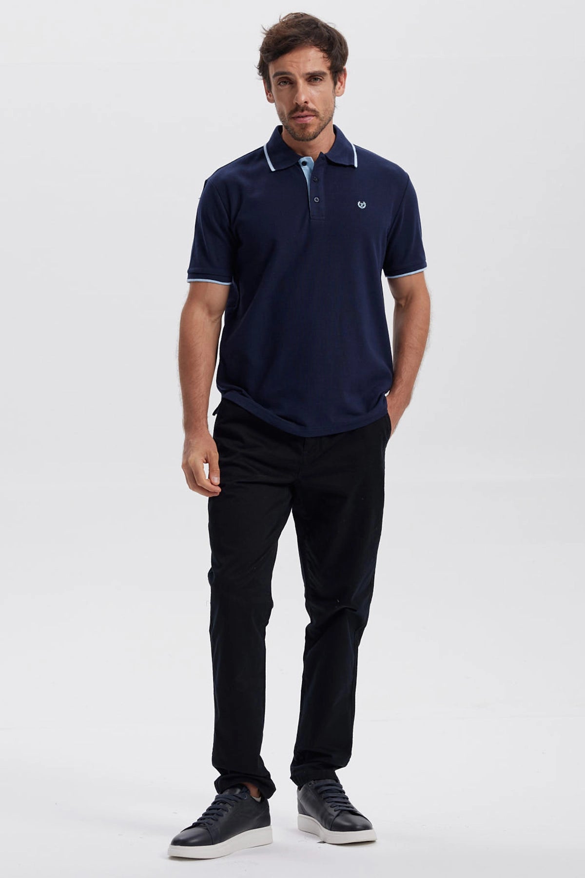 Polera Hombre Pique Básica Lisa Azul Marino