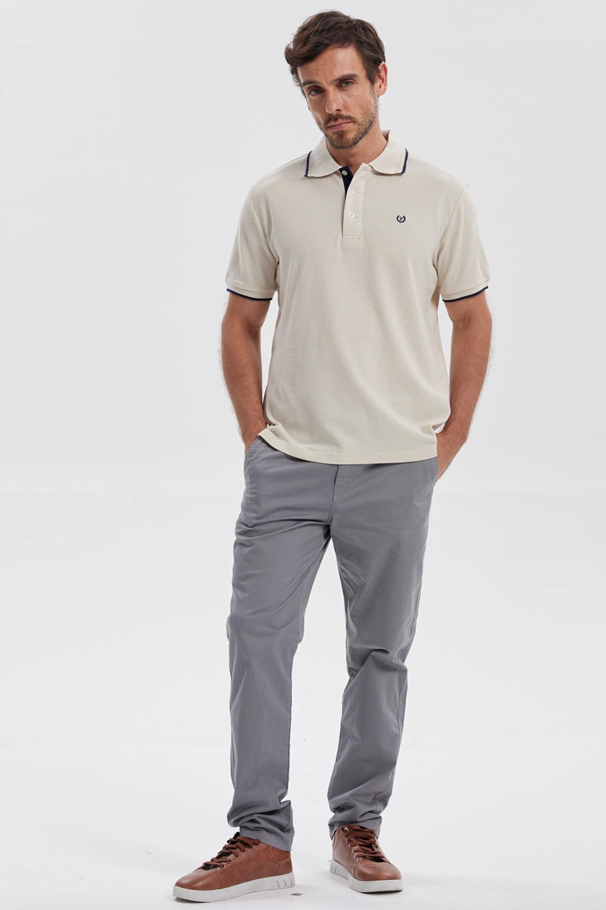 Polera Hombre Pique Básica Lisa Beige