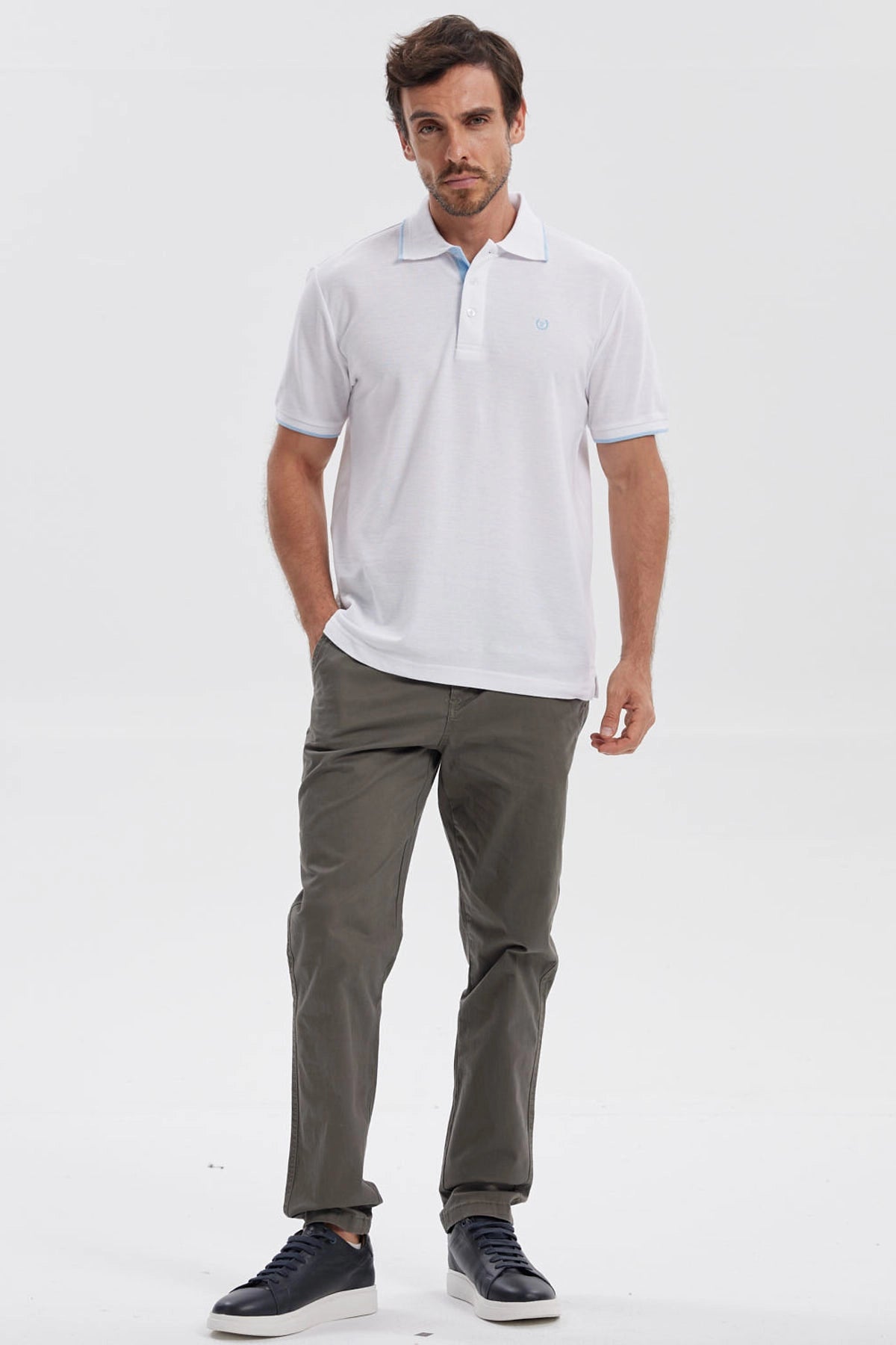 Polera Hombre Pique Básica Lisa Blanco