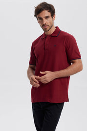 Polera Hombre Pique Básica Lisa Burdeo