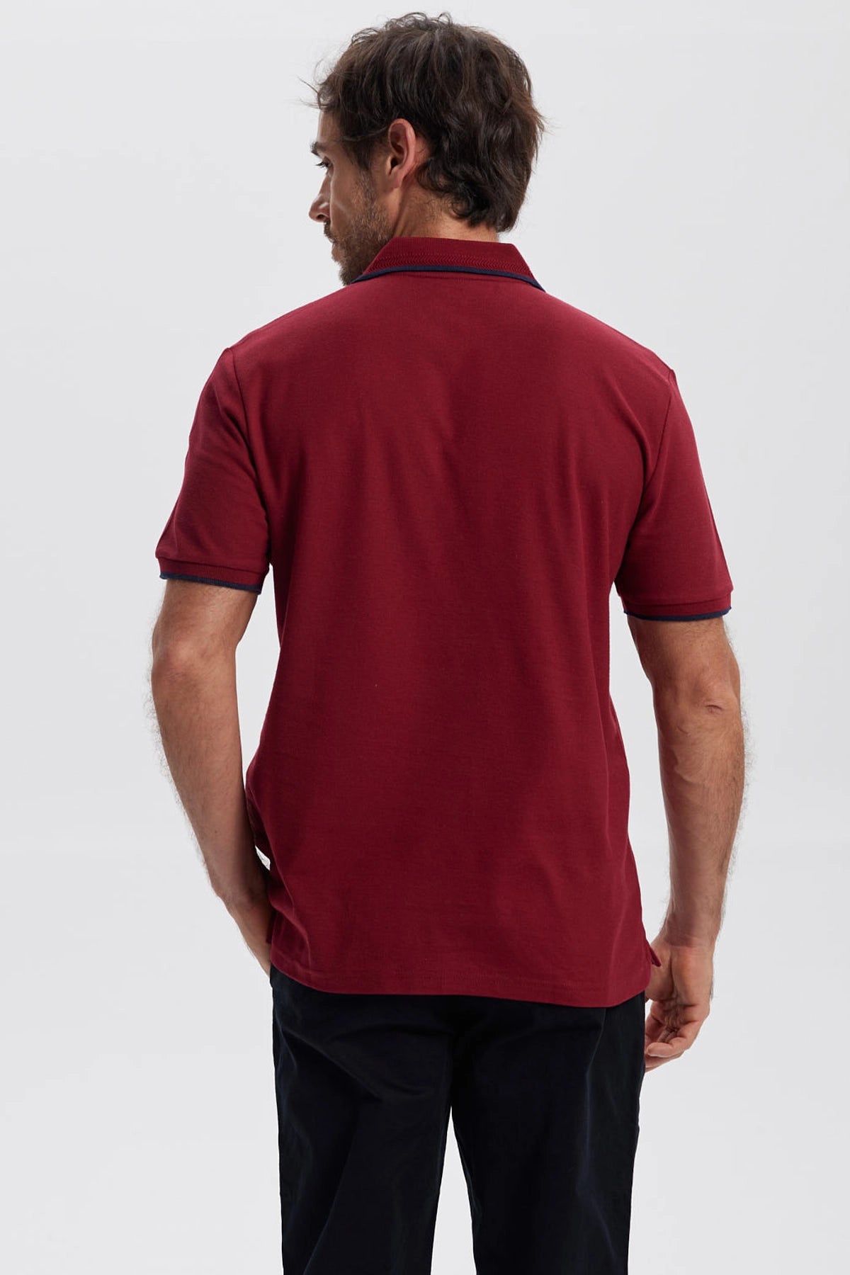 Polera Hombre Pique Básica Lisa Burdeo