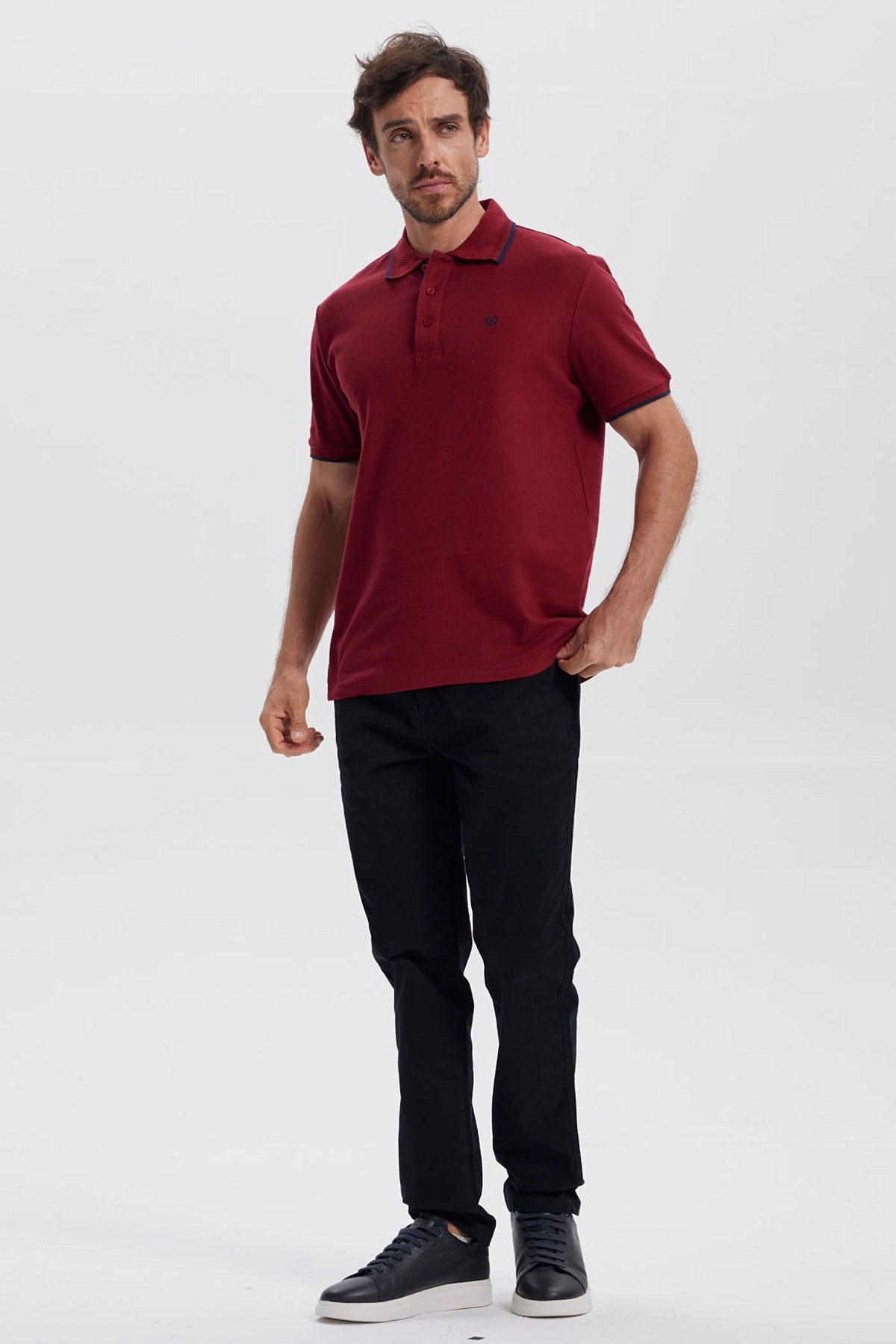 Polera Hombre Pique Básica Lisa Burdeo