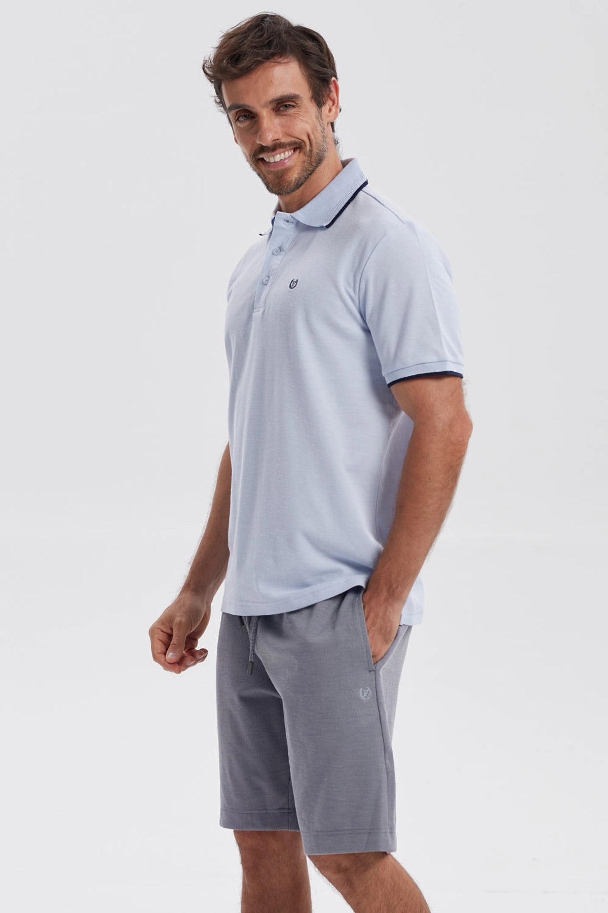 Polera Hombre Pique Básica Lisa Celeste