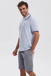 Polera Hombre Pique Básica Lisa Celeste