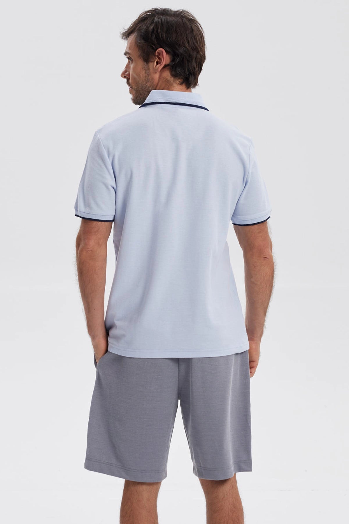 Polera Hombre Pique Básica Lisa Celeste