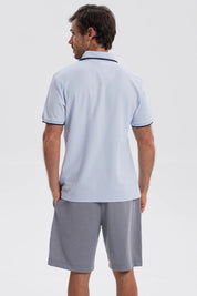 Polera Hombre Pique Básica Lisa Celeste