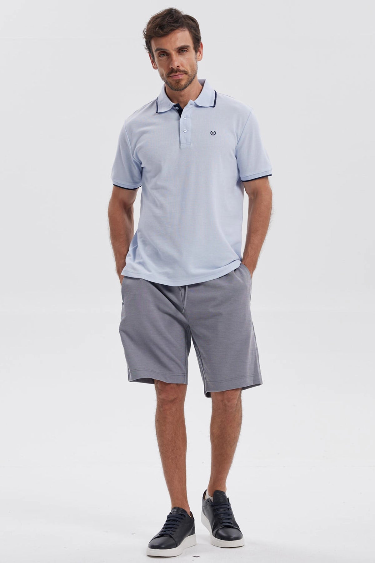 Polera Hombre Pique Básica Lisa Celeste