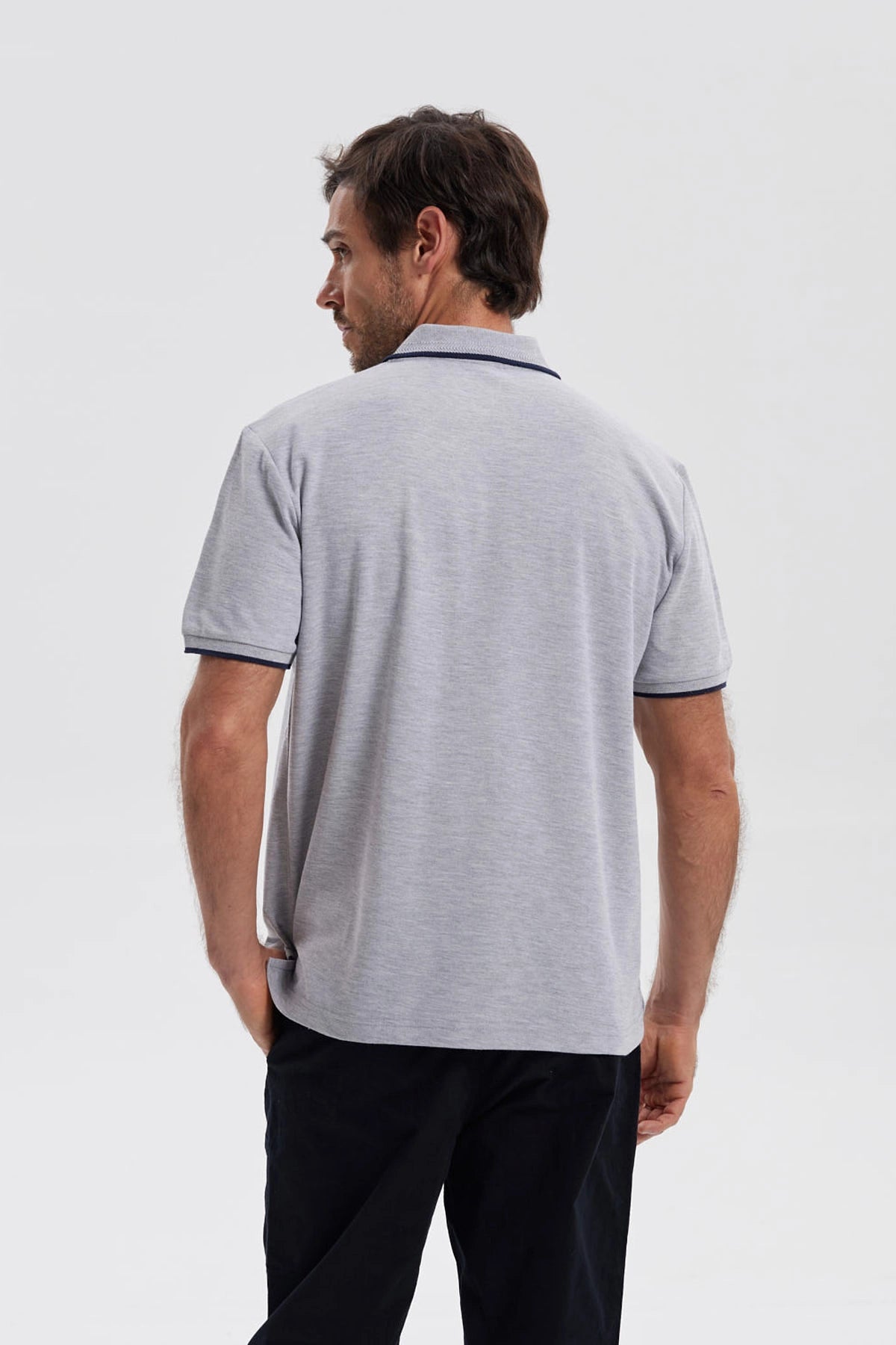 Polera Hombre Pique Básica Lisa Gris Melange