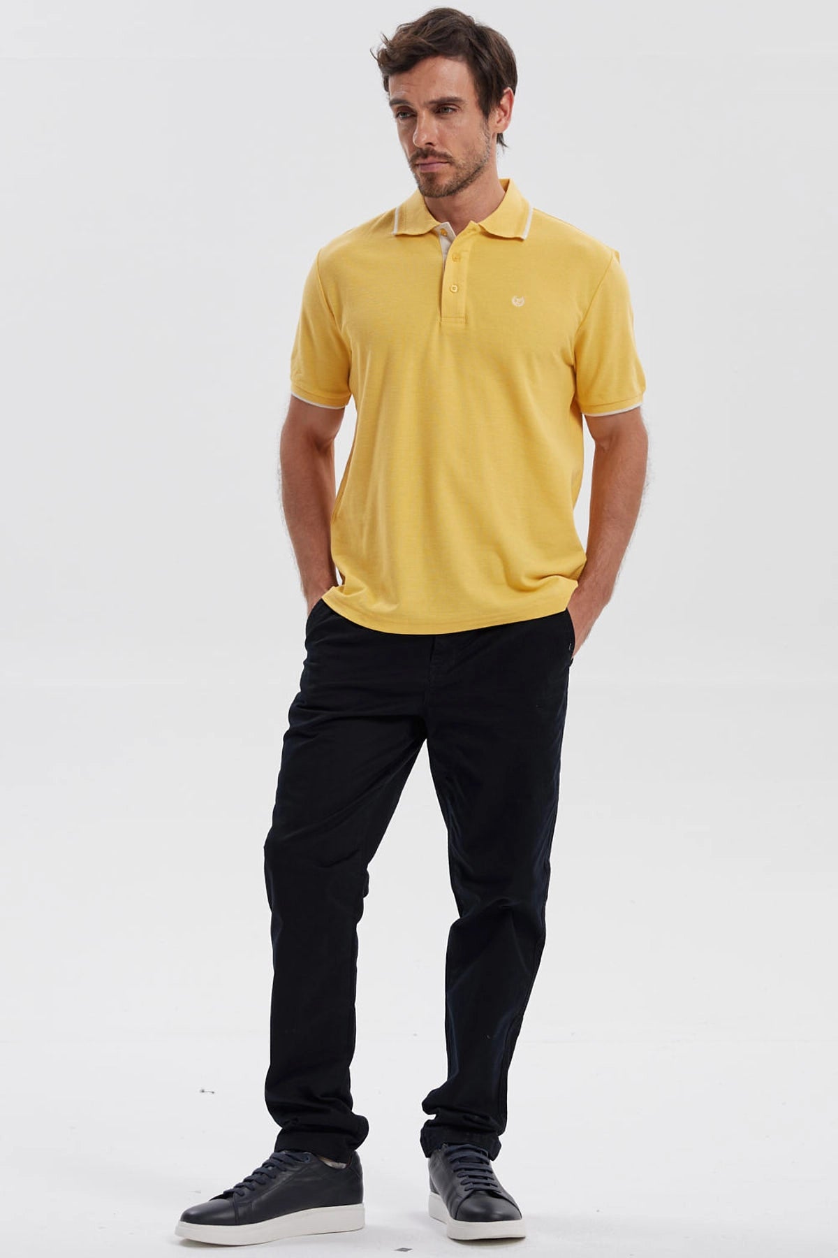 Polera Hombre Pique Básica Lisa Naranjo