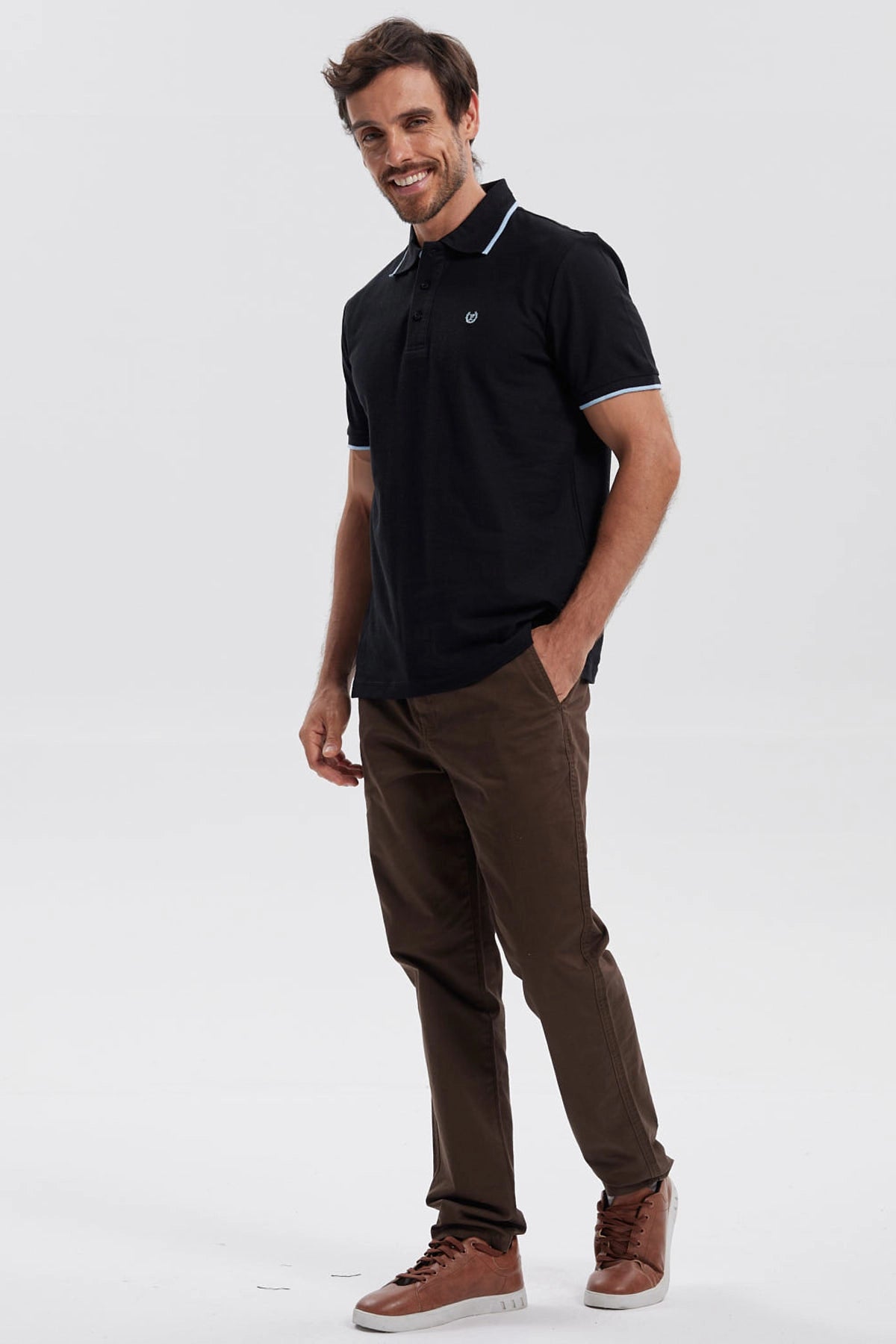 Polera Hombre Pique Básica Lisa Negro