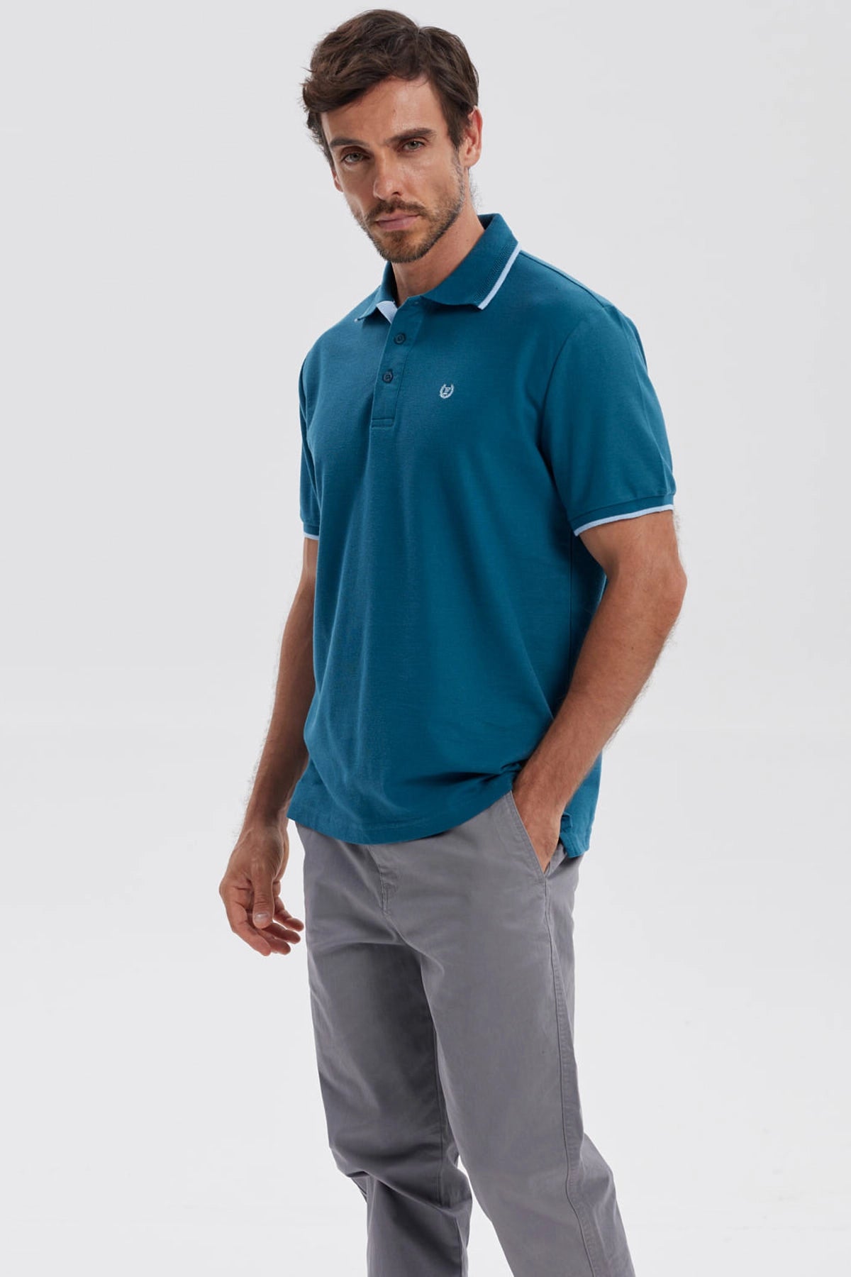 Polera Hombre Pique Básica Lisa Petroleo