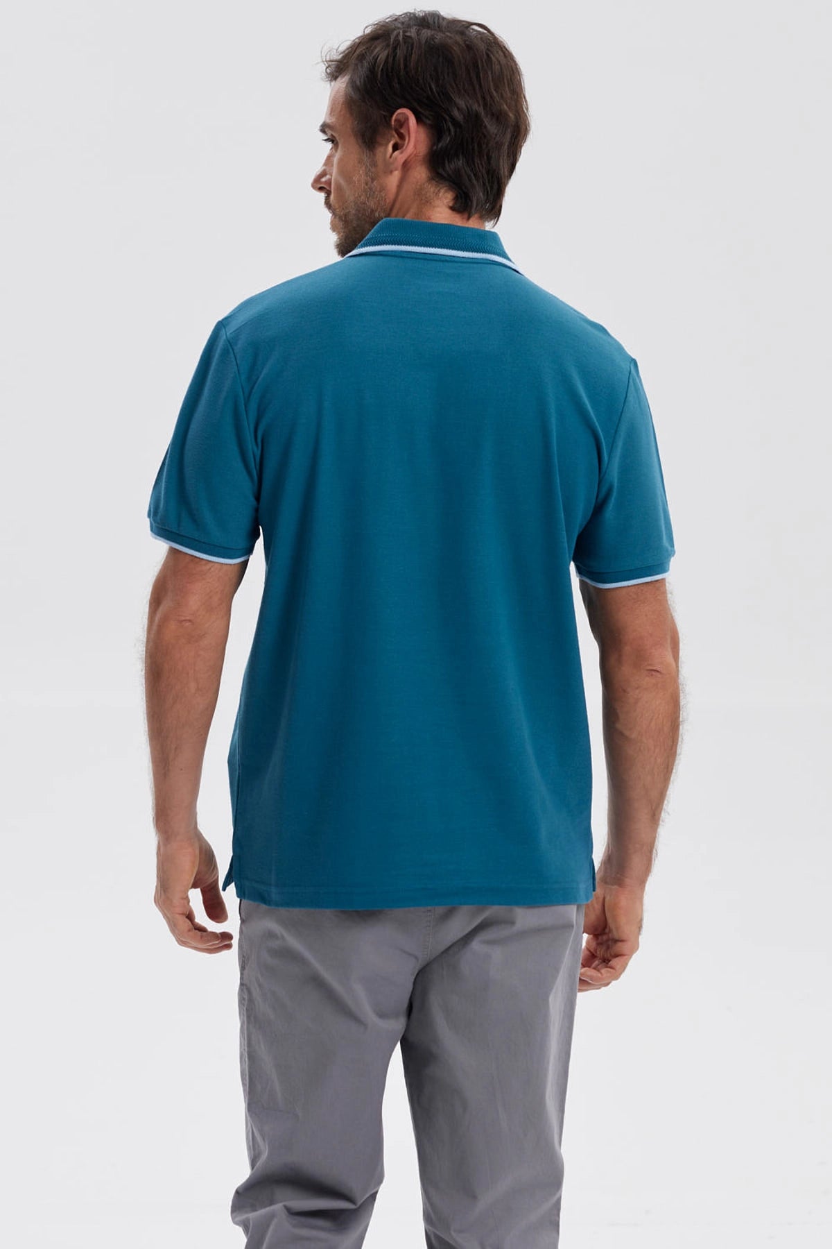 Polera Hombre Pique Básica Lisa Petroleo