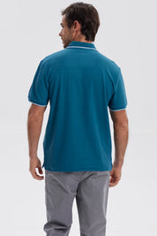 Polera Hombre Pique Básica Lisa Petroleo