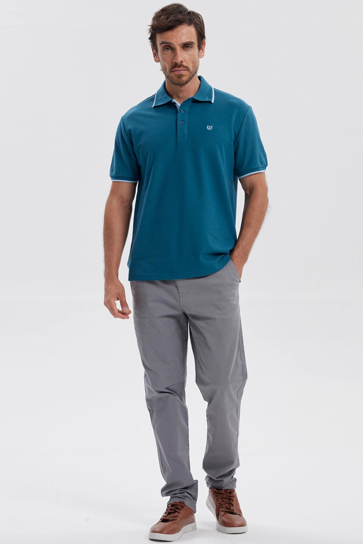 Polera Hombre Pique Básica Lisa Petroleo