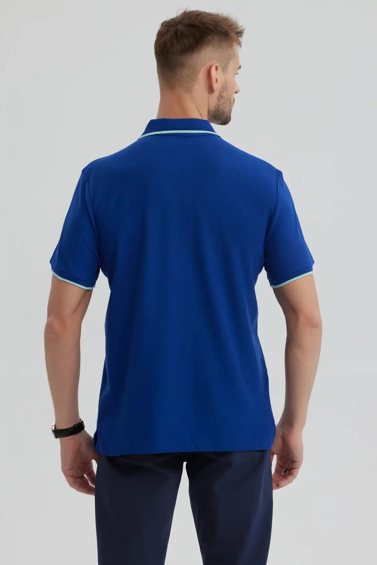 Polera Hombre Pique Básica Lisa Azulino