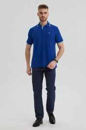 Polera Hombre Pique Básica Lisa Azulino