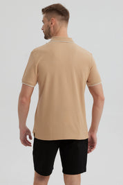Polera Hombre Pique Básica Lisa Kaki
