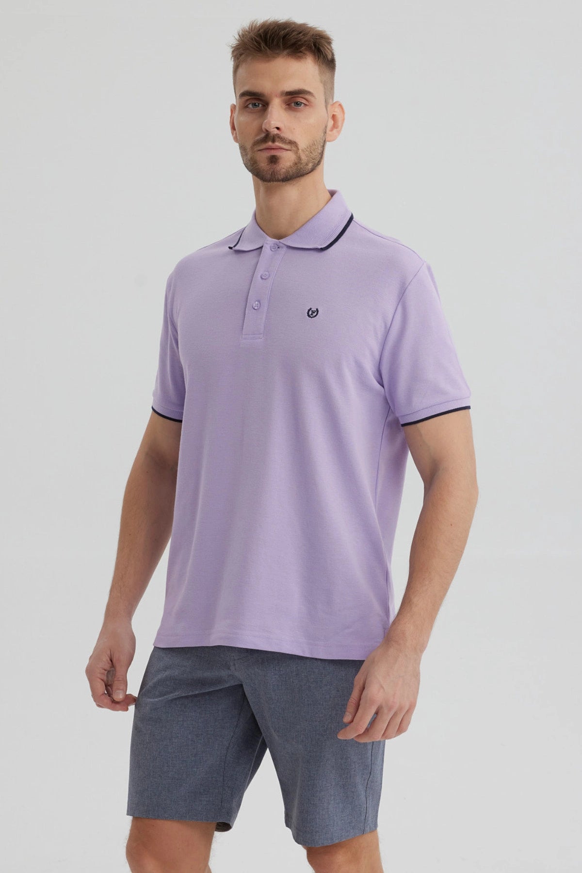 Polera Hombre Pique Básica Lisa Lila