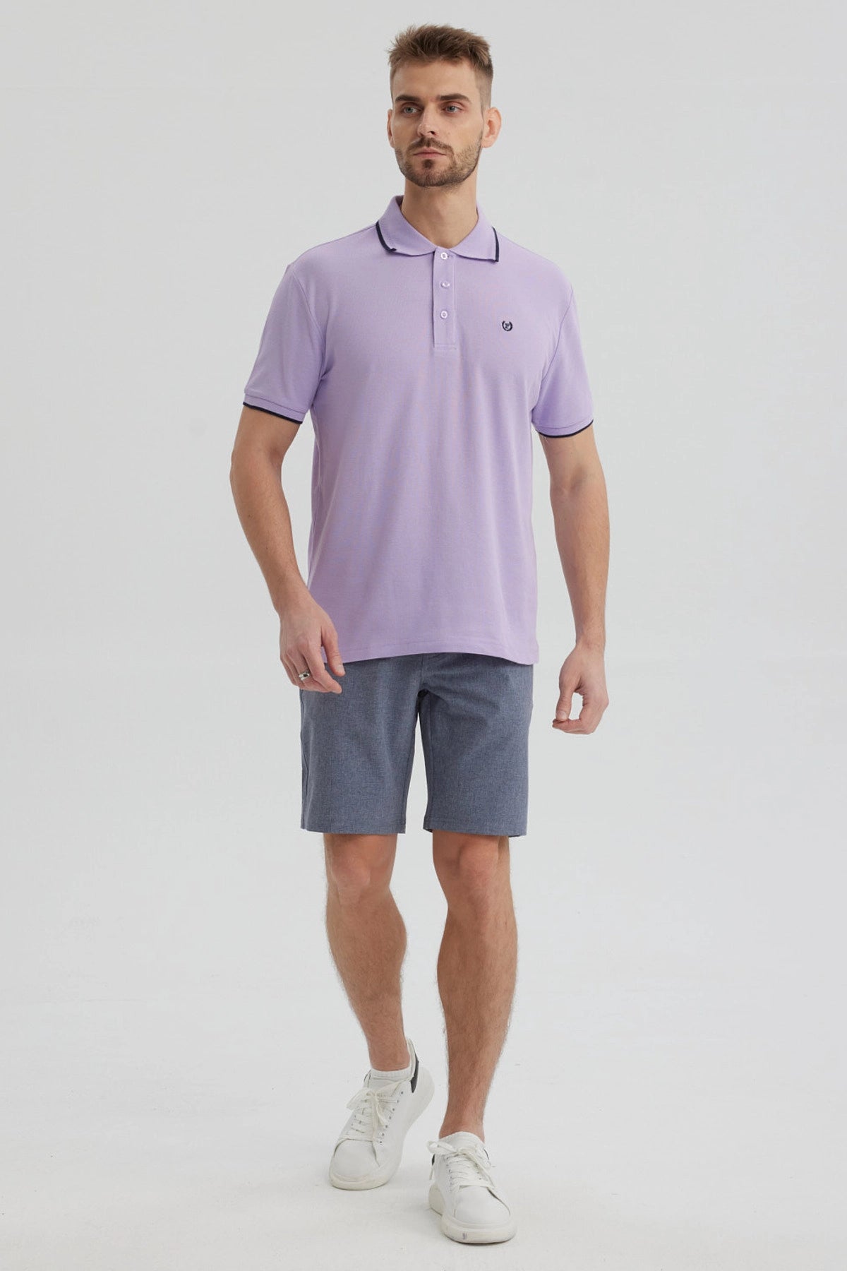 Polera Hombre Pique Básica Lisa Lila