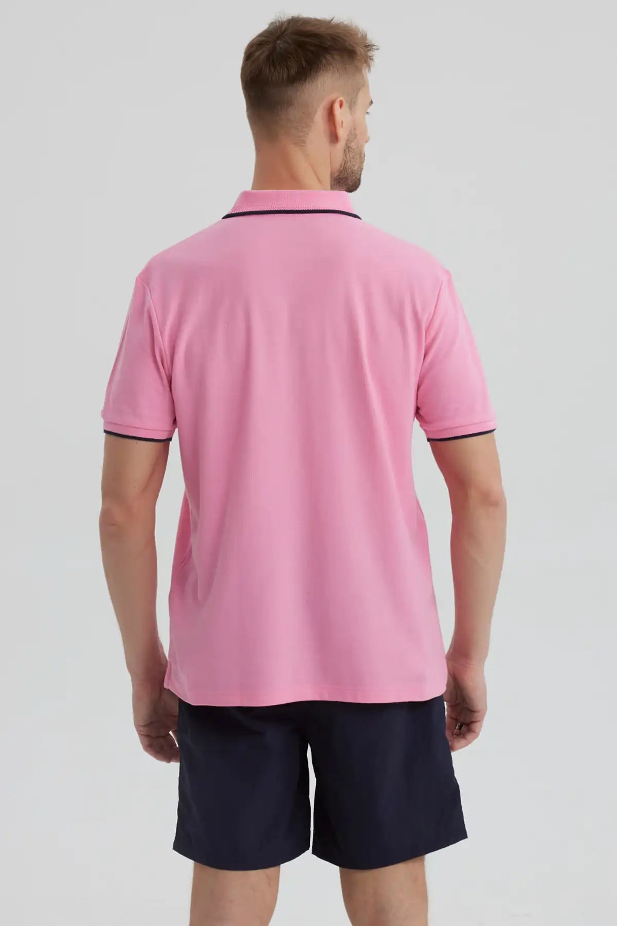 Polera Hombre Pique Básica Lisa Rosado