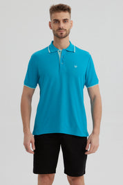 Polera Hombre Pique Básica Lisa Turquesa