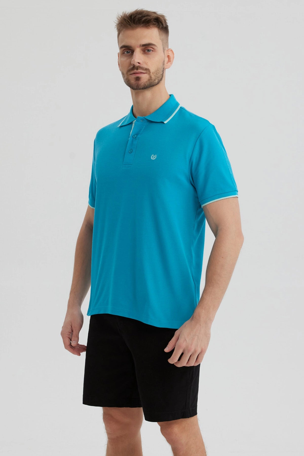 Polera Hombre Pique Básica Lisa Turquesa