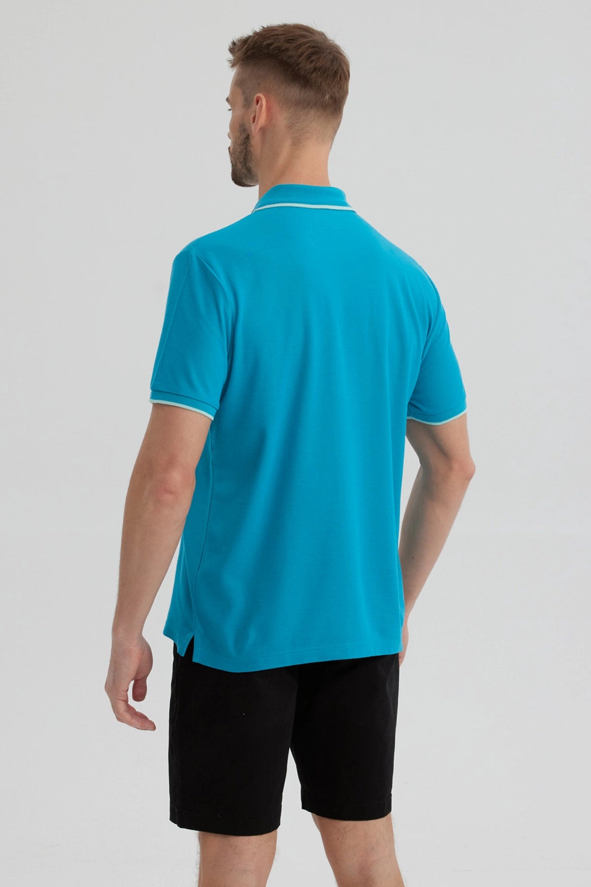 Polera Hombre Pique Básica Lisa Turquesa