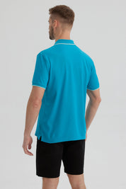 Polera Hombre Pique Básica Lisa Turquesa