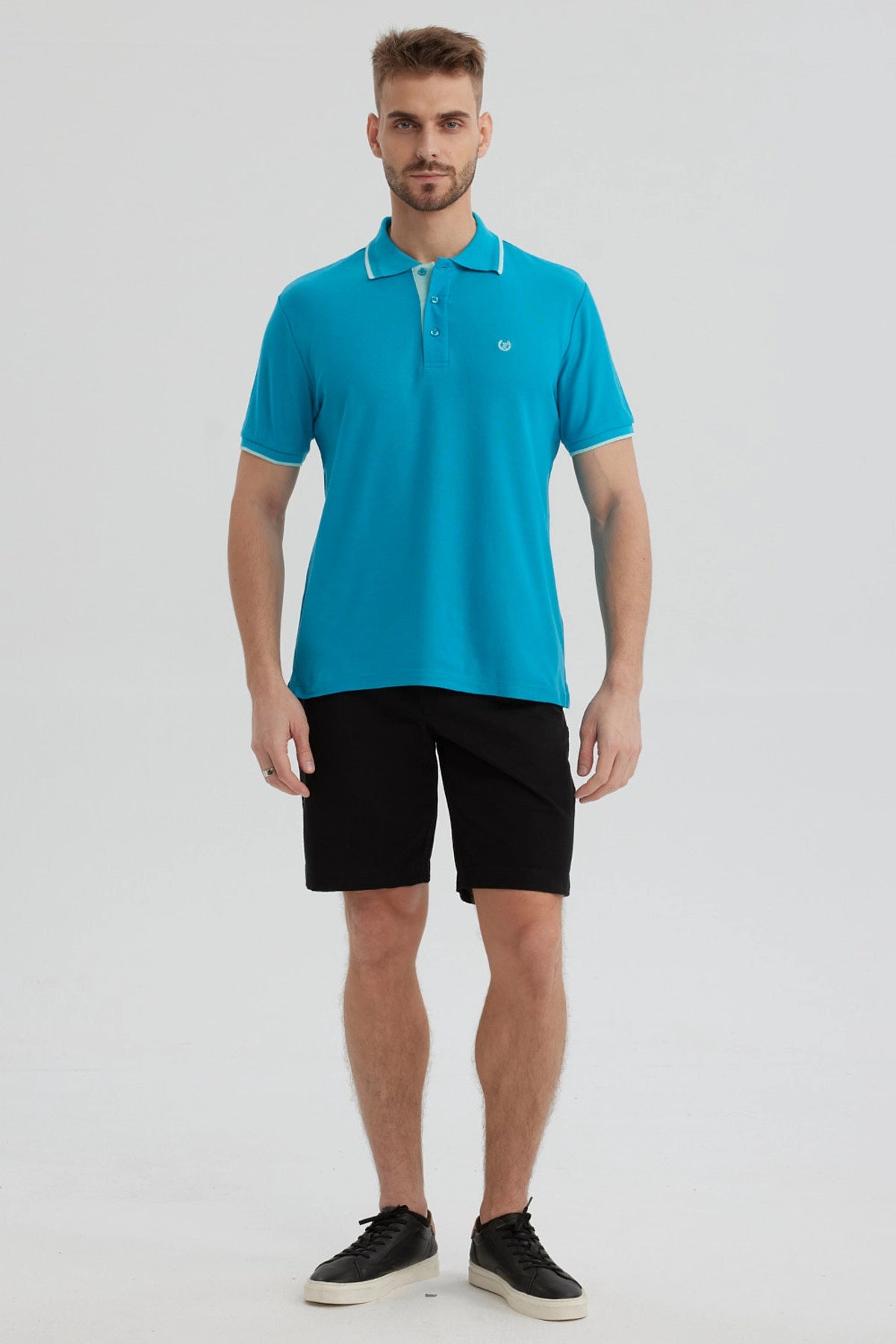 Polera Hombre Pique Básica Lisa Turquesa