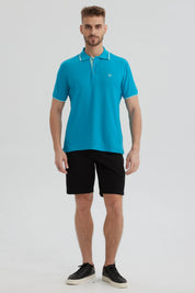 Polera Hombre Pique Básica Lisa Turquesa