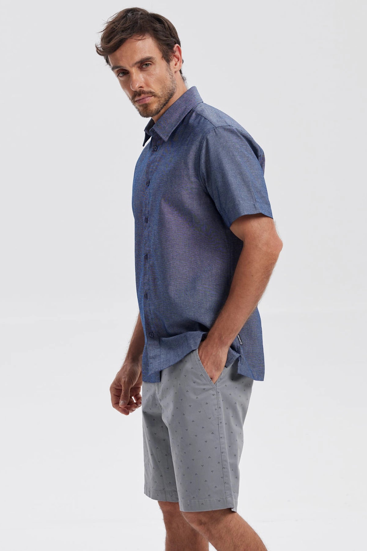 Camisa Hombre Lisa Azul Denim