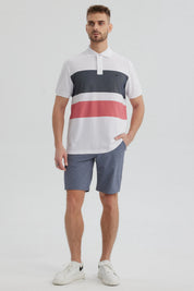 Polera hombre con franjas horizontales en rojo negro y blanco diseño casual moderno sin estampa visible