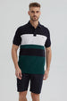 Polera hombre verde con franjas horizontales negras y blancas diseño casual sin estampa lisa y moderna