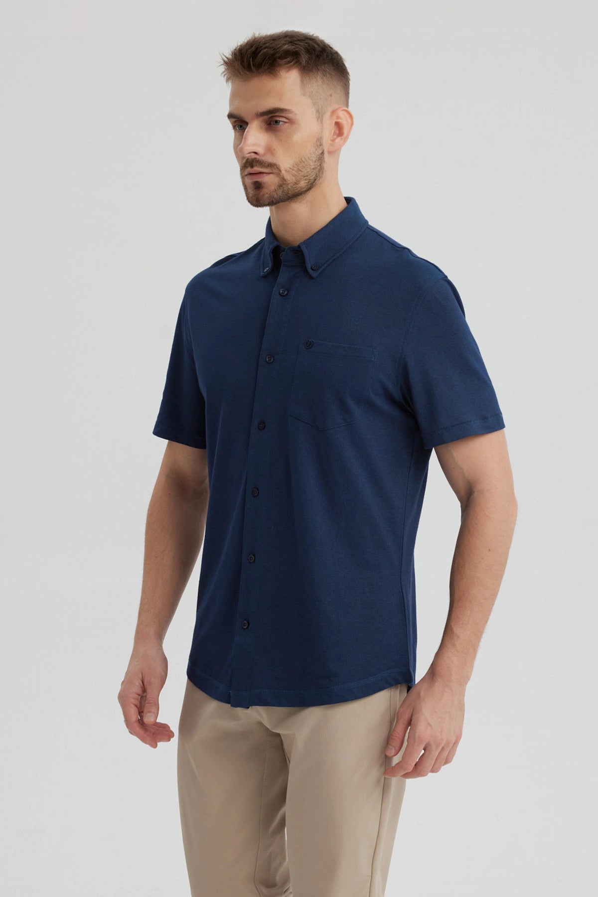 Camisa Hombre Piqué con Bolsillo Azul Marino