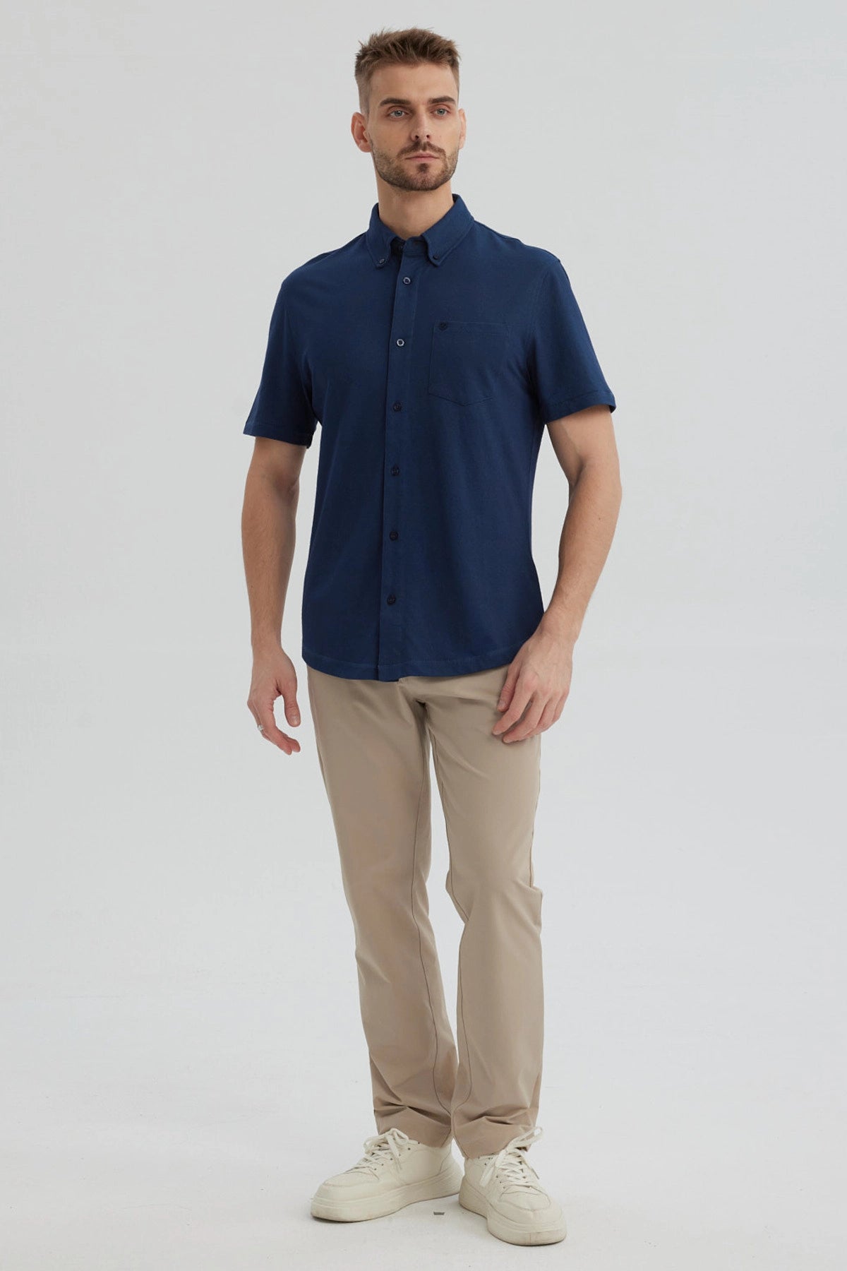 Camisa Hombre Piqué con Bolsillo Azul Marino