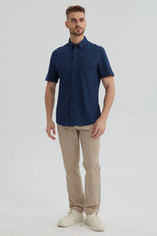 Camisa Hombre Piqué con Bolsillo Azul Marino