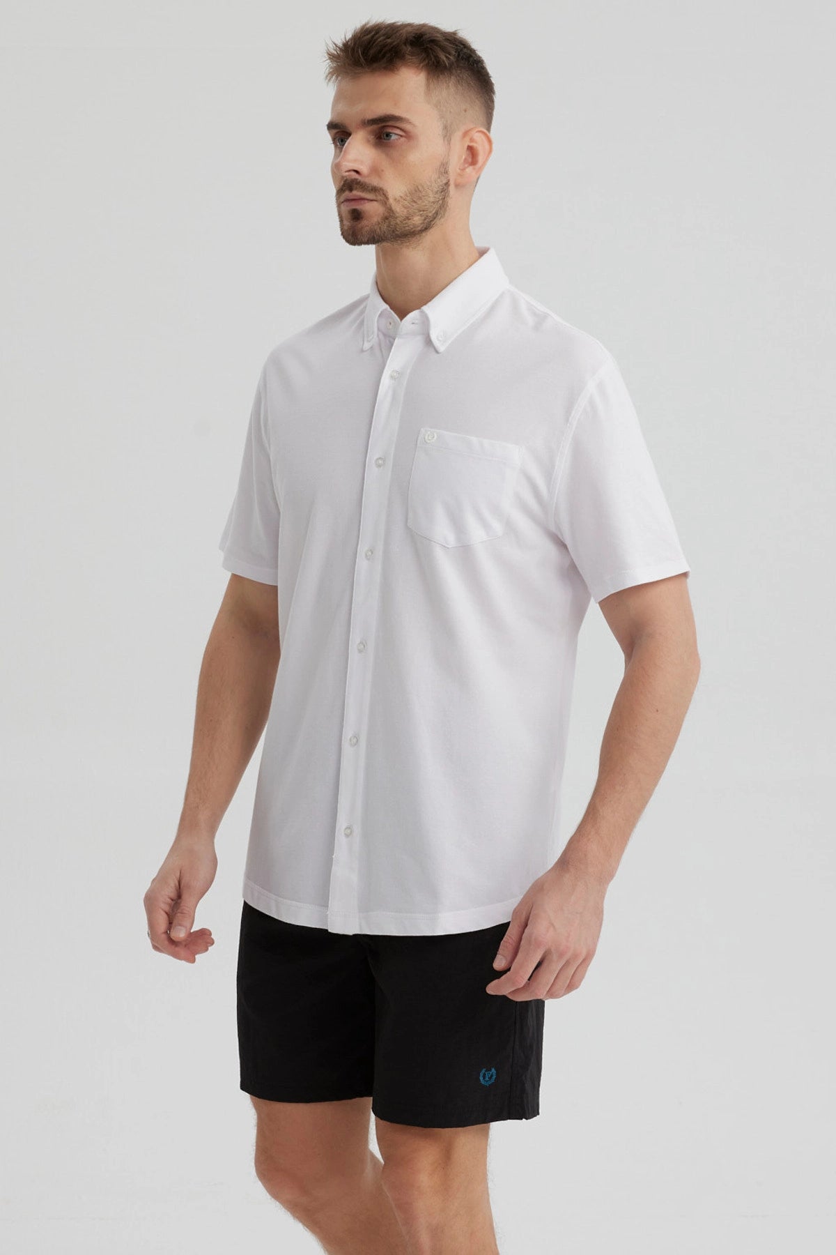 Camisa Hombre Piqué con Bolsillo Blanco