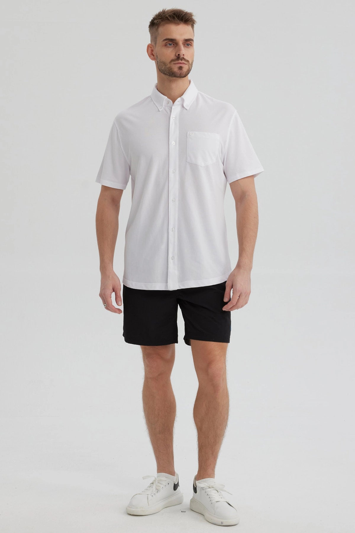 Camisa Hombre Piqué con Bolsillo Blanco