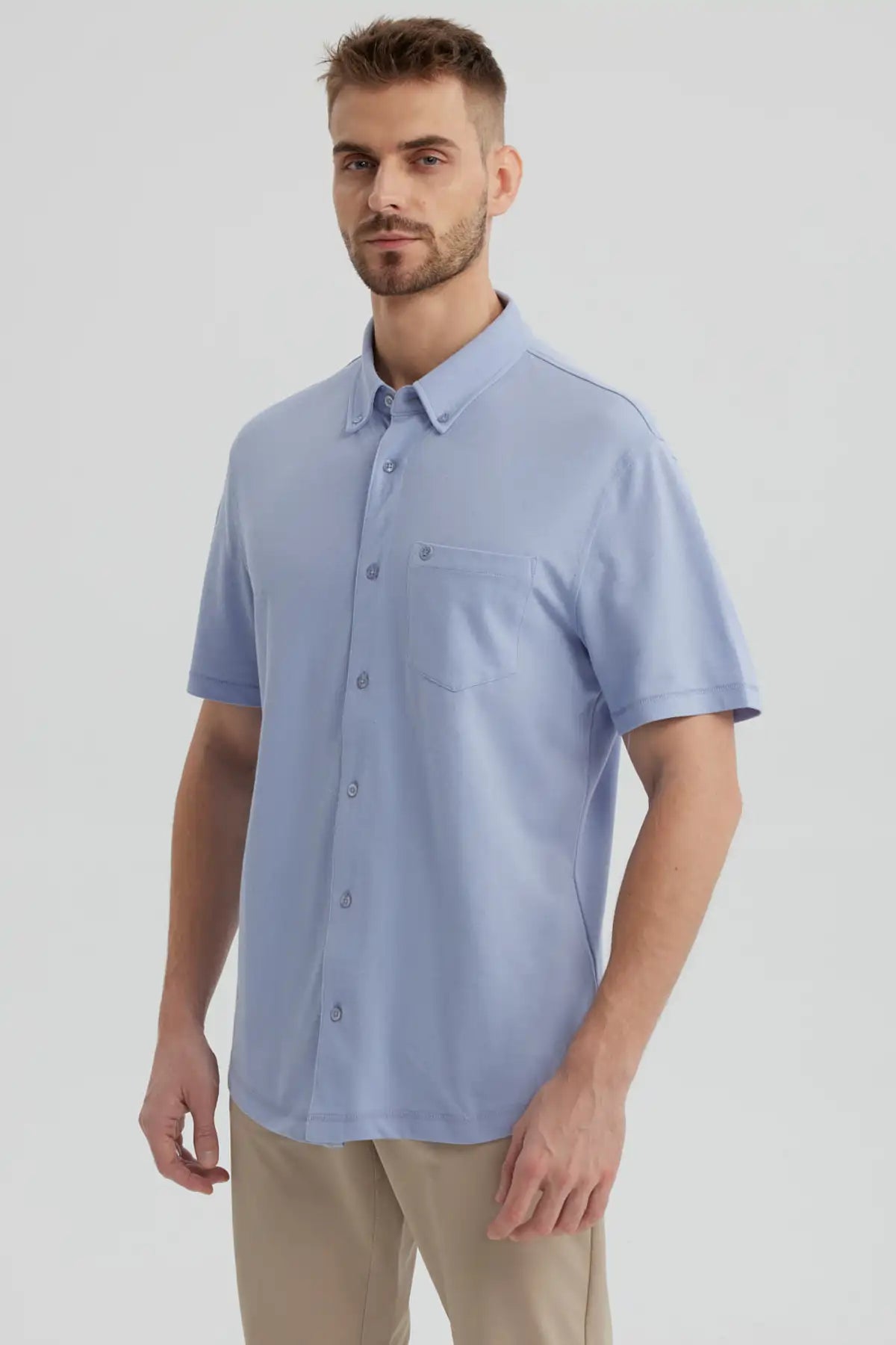 Camisa Hombre Piqué con Bolsillo Celeste