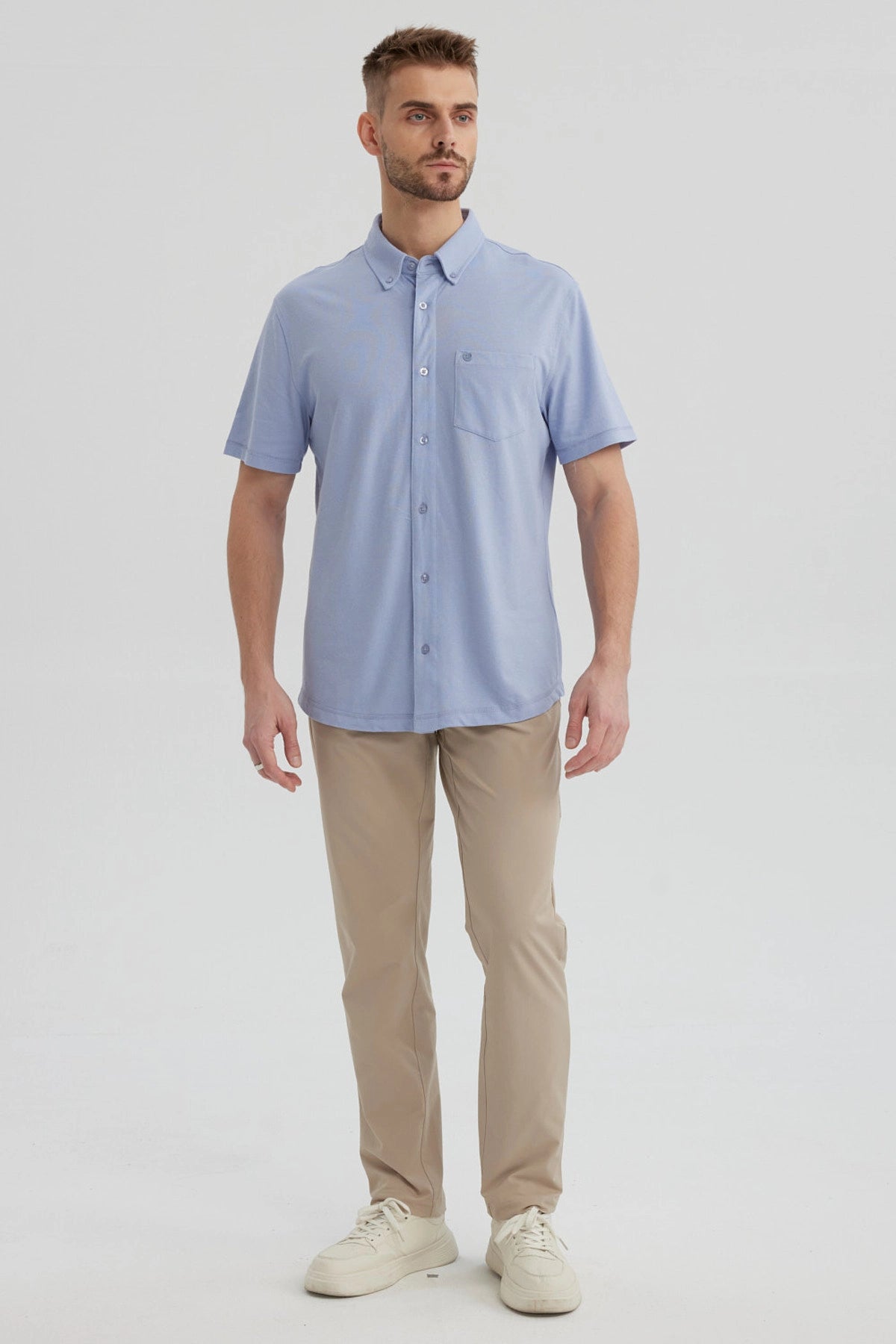 Camisa Hombre Piqué con Bolsillo Celeste