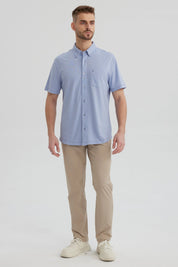 Camisa Hombre Piqué con Bolsillo Celeste